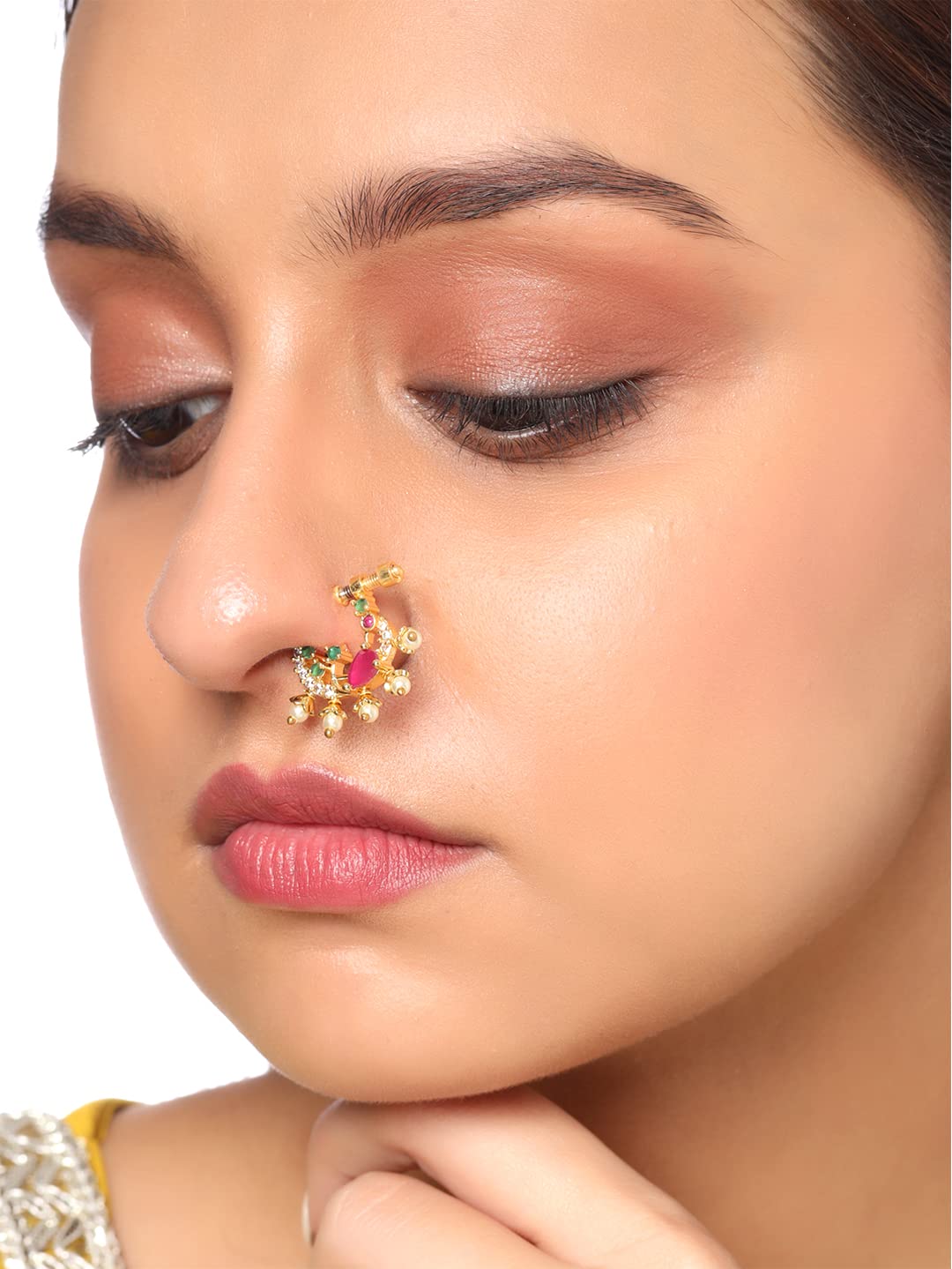 Indian Vertical Style 14k Real Gold women Nose Ring Nose Stud Push Pin –  Karizma Jewels